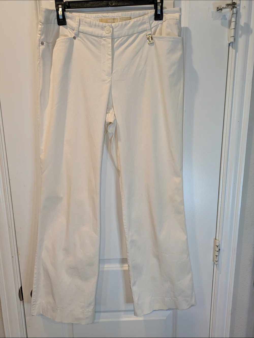 Michael Kors Gramercy Fit White Stretch Pants Size 10 Straight Leg Ankle